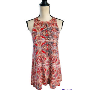 Lulus Red Print High Neck Sleeveless A-Line Summer Mini Dress Sz S